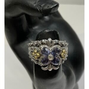 Barbara Bixby Sterling Silver 18k Gold Floral iolite  Ring Size 6